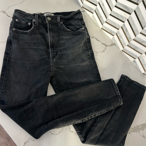 AGOLDE Black Distressed Pinch Waist Skinny High Rise Stretch Jeans size 27 - Picture 4 of 12